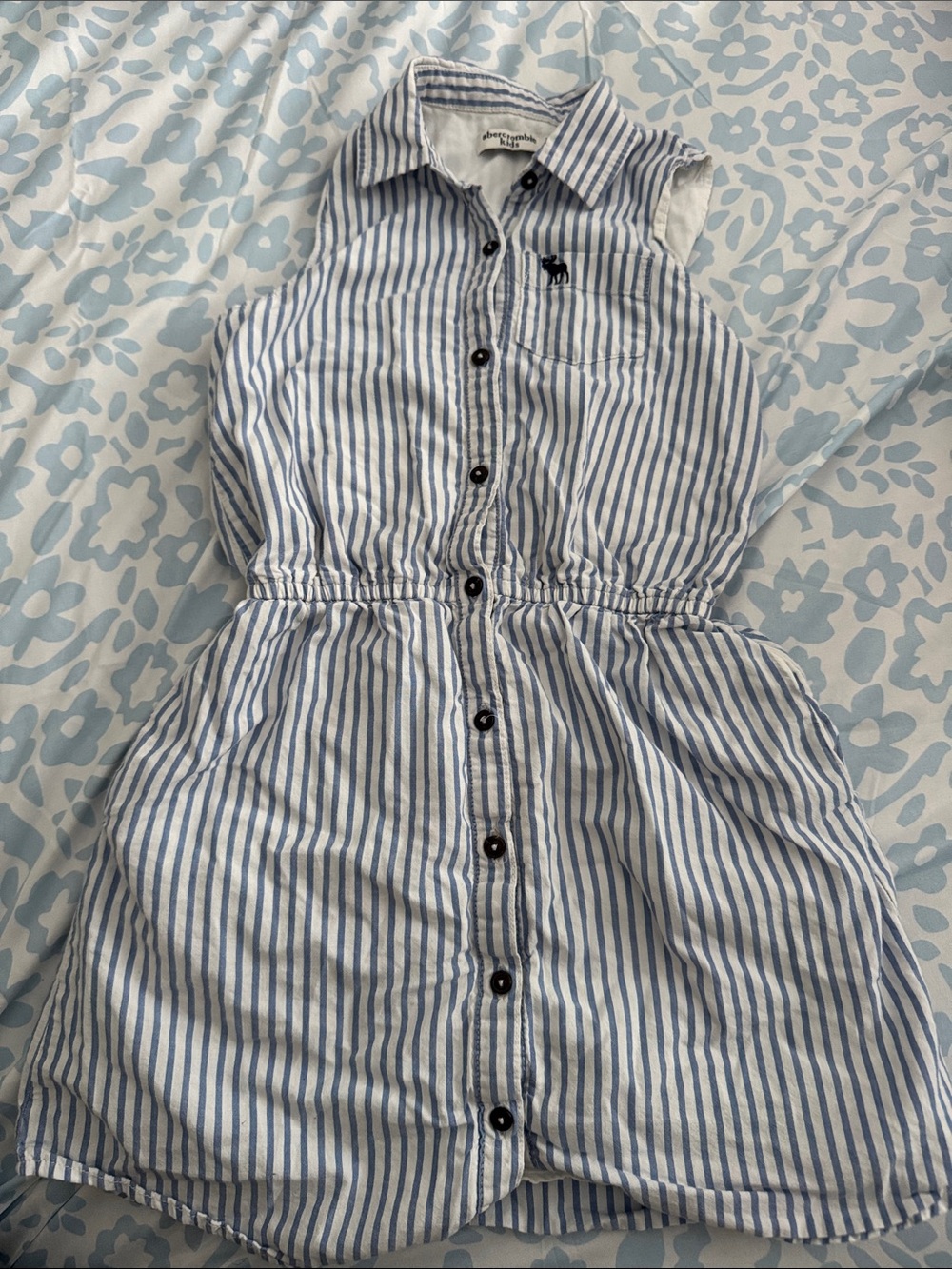 abercrombie kids Blue and White Striped Sleeveless Shirt Dress